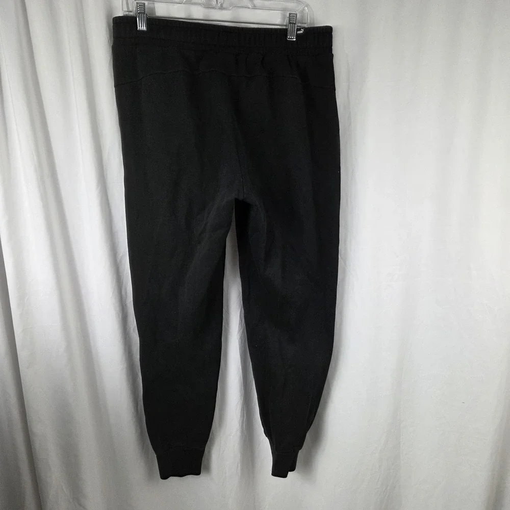 Puma Mens Size Large Drawstring Pull-on Fleece Joggers Black White Logo
